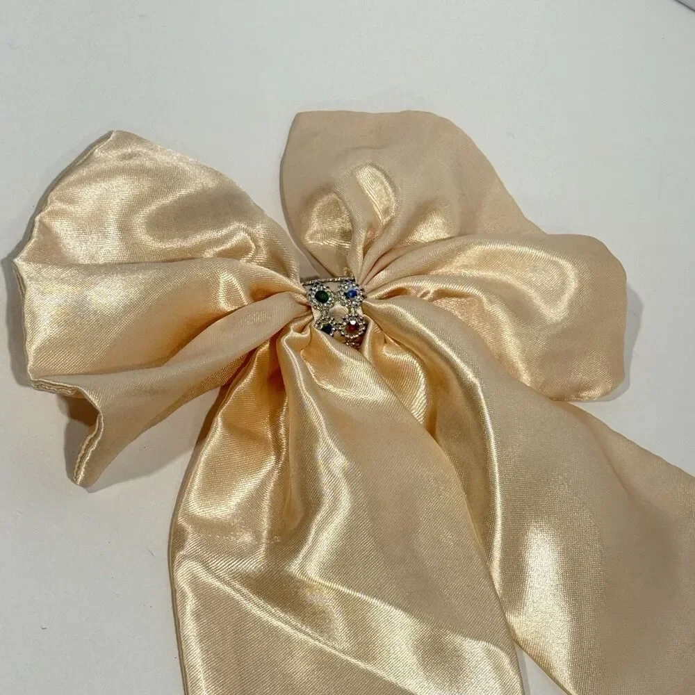 Oversized Satin Bow Bridal Bow Embellished Hair Bow Long Tail Women’s Hair Bow - Picture 5 of 15